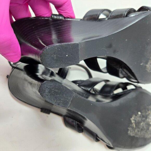 Vintage Nickels Womens Black Leather Wedge Heel Strappy Sandals Size 6.5M - Picture 11 of 11